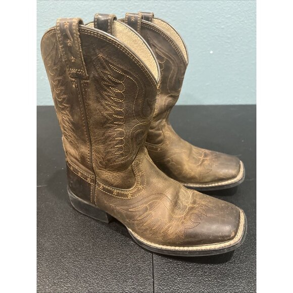 Ariat Brown Leather Cowboy Boots 4LR Youth Kids 10 Square Toe Western 10017313 - Picture 1 of 8